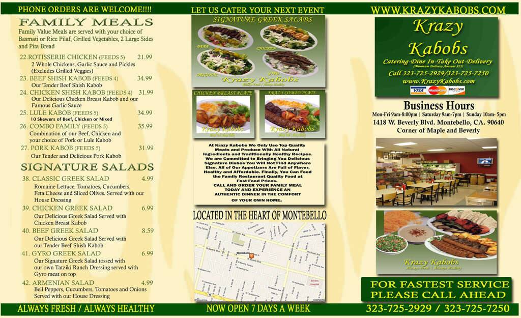 Krazy Kabobs Menu, Menu for Krazy Kabobs, Montebello, Montebello