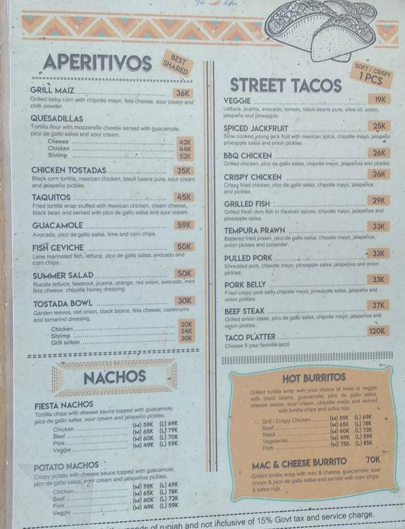 Menu at Jalapeno restaurant, Denpasar