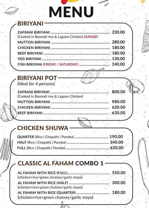 Menu of Hot Box, Kaloor, Kochi