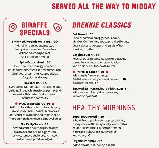 Giraffe Menu, Menu for Giraffe, Yas Island, Abu Dhabi Zomato