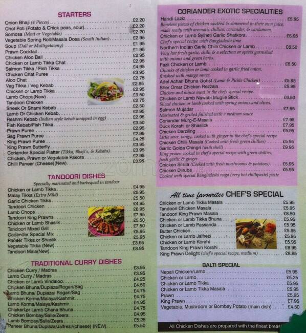 The Coriander Menu, Menu for The Coriander, Croydon, London Zomato UK