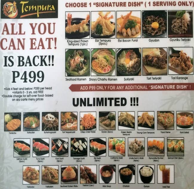 Tempura Japanese Grill Menu, Menu for Tempura Japanese Grill, Trinoma