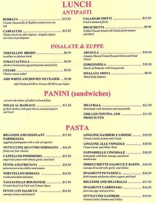 Menu at Lococo's Cucina Rustica restaurant, Santa Rosa