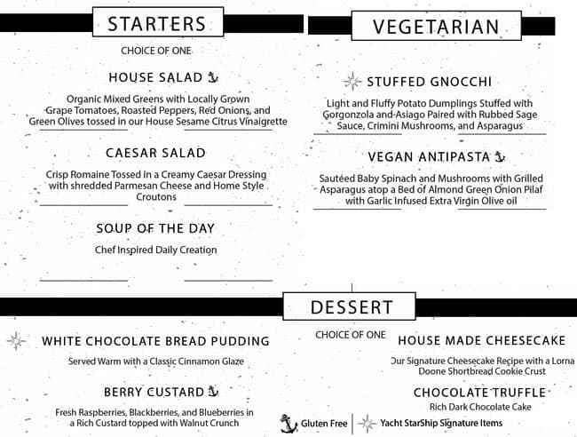 yacht starship tampa menu