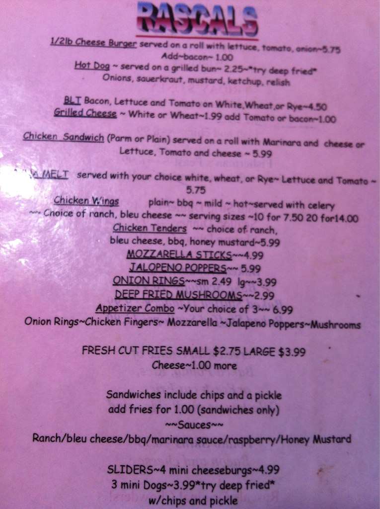 Rascal's menu