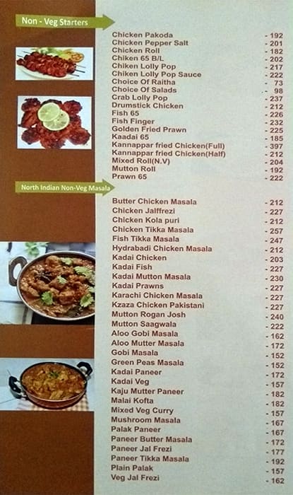 Madurai Kannappar Mess menu