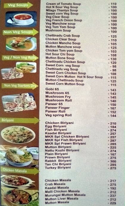Madurai Kannappar Mess menu
