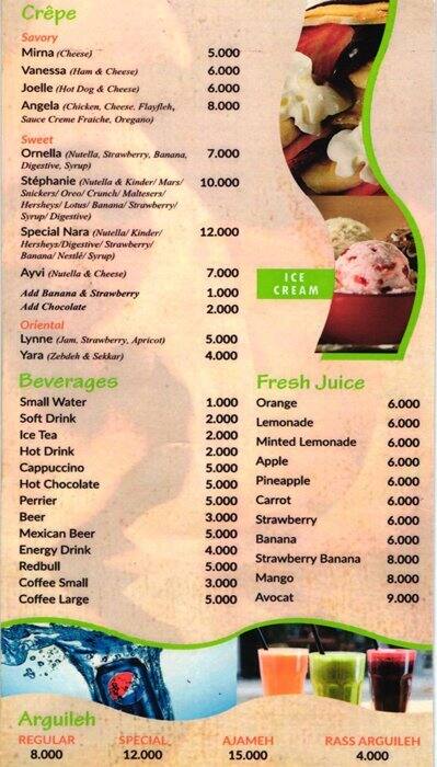 Nara Cafe menu