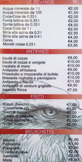 Menu di Ristorante Aquila 