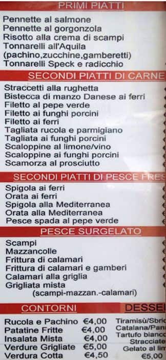 Menu di Ristorante Aquila 