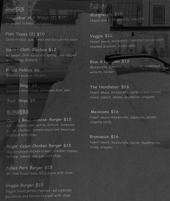 My Handlebar Menu, Menu for My Handlebar, Brunswick, Melbourne