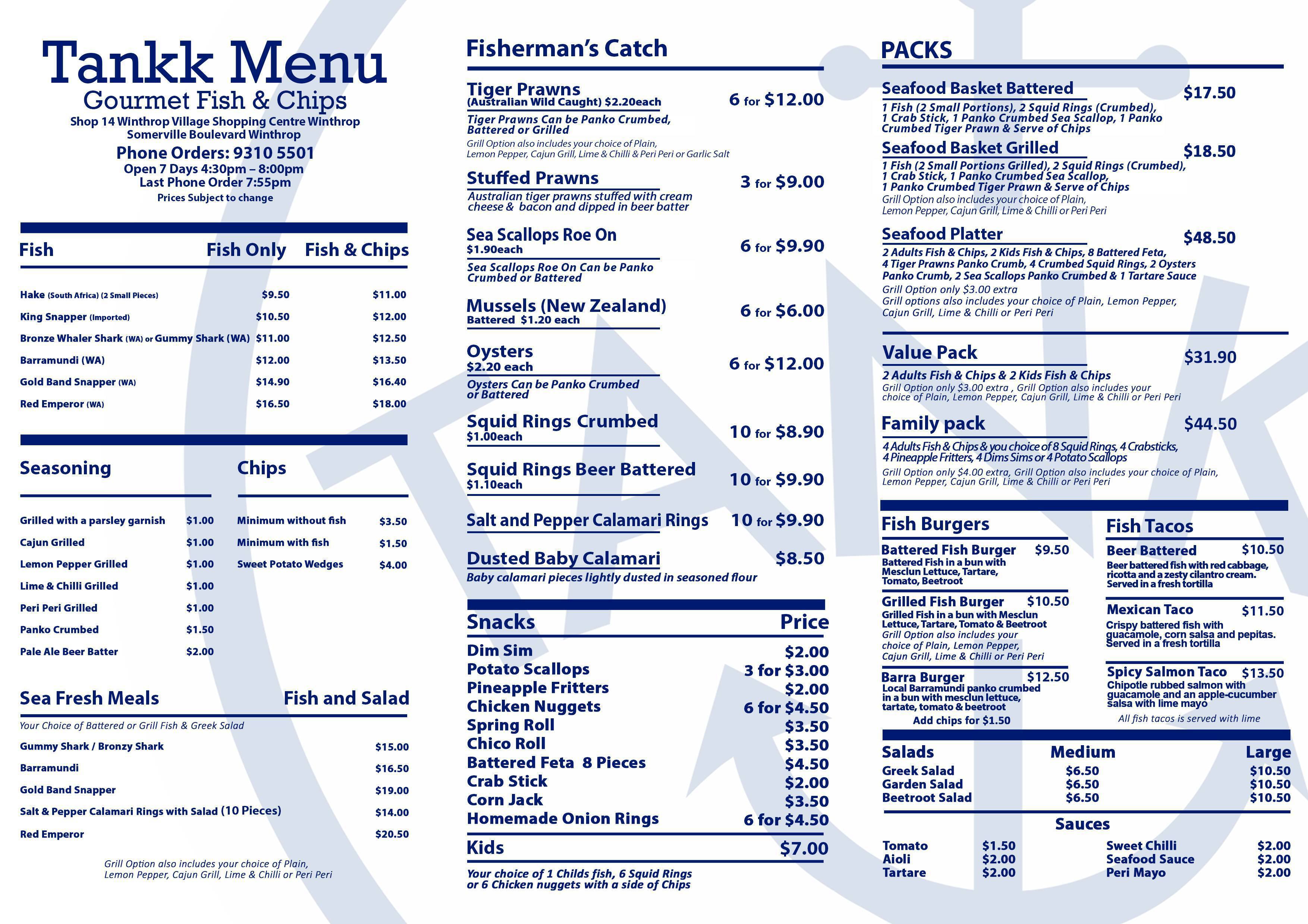 Tankk Gourmet Fish and Chips Menu Urbanspoon/Zomato