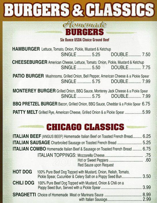 The Patio Menu Menu For The Patio Orland Park Chicago