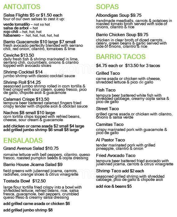 Barrio Eats Mexican Menu, Menu for Barrio Eats Mexican, Carlsbad, San ...