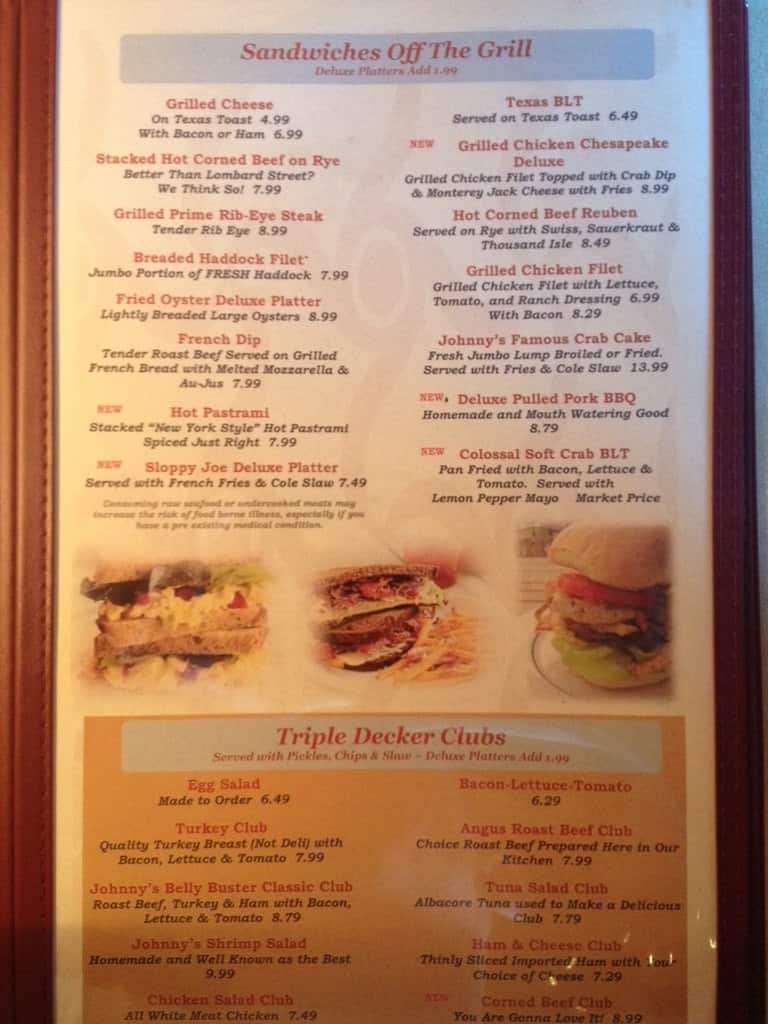 Menu at Johnny's Family Restaurant, Pasadena