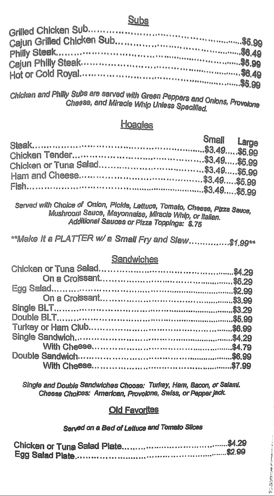 Menu at Diner pizzeria, Dillsboro