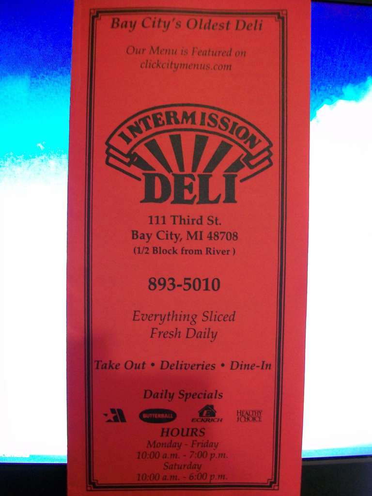 Intermission Deli Menu, Menu for Intermission Deli, Bay City, Saginaw
