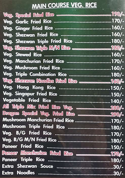 Dragon bowl deals menu