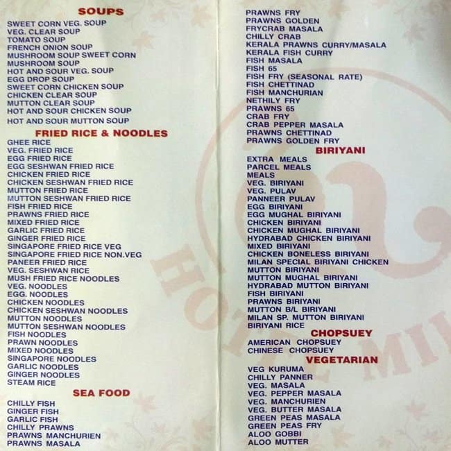 Hotel Milan Menu, Menu for Hotel Milan, Velachery, Chennai - Zomato