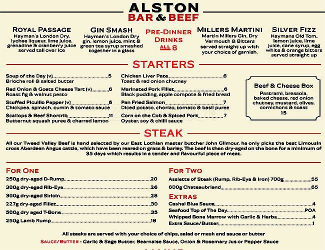 Alston Bar & Beef a Glasgow Foto del Menu con Prezzi Zomato UK