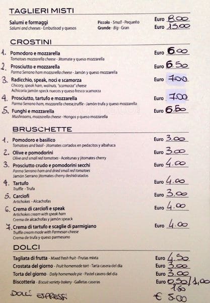 Menu di Seconda Dimora Bistrot 