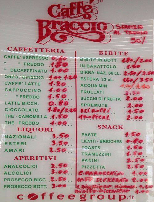 Menu di Bar paradiso 