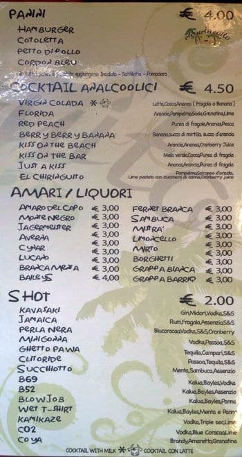 Menu di El Chiringuito Libre 