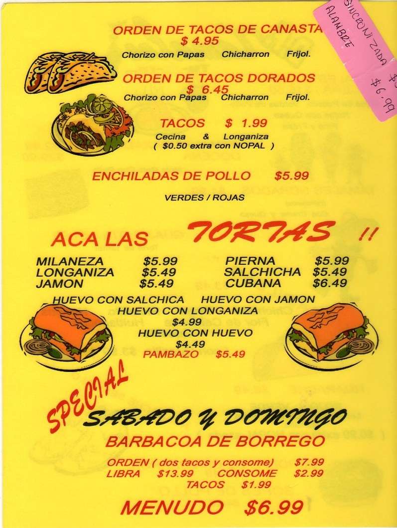 Menu at D.F. Tamales restaurant, Moreno Valley