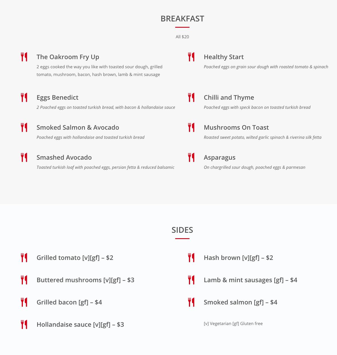 The Oakroom Kitchen Bar Menu Urbanspoon Zomato