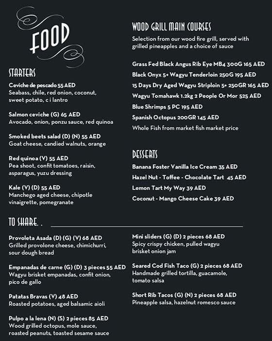 Carta de Flashback Speakeasy Bar & Lounge, Paramount Hotel Dubai, Dubai