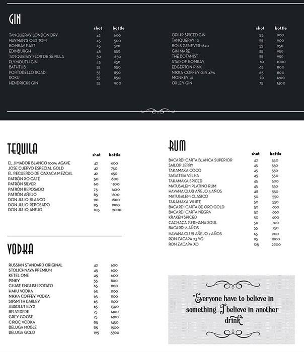 Carta de Flashback Speakeasy Bar & Lounge, Paramount Hotel Dubai, Dubai