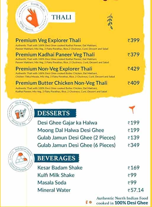 Ghee and Turmeric menu
