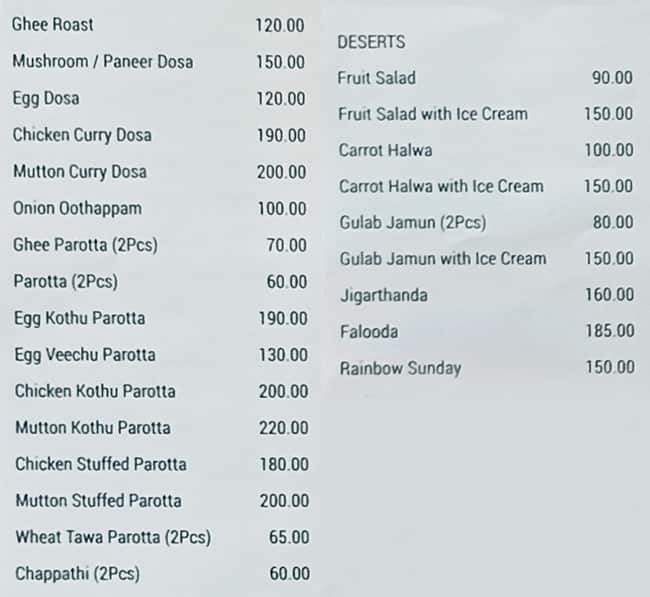 Nattarasan menu