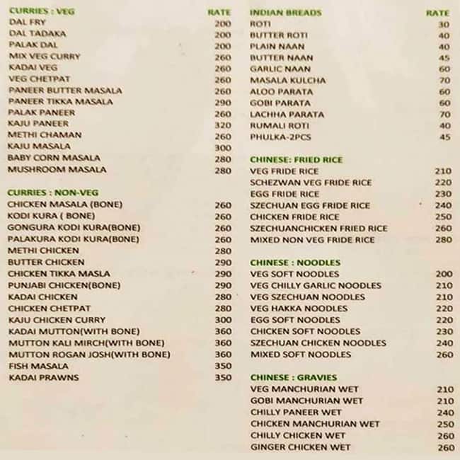 Moghul’s Paradiez Restaurant menu