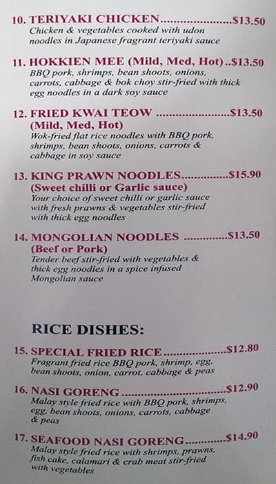 Menu at Noodle Lovers fast food, Bacchus Marsh