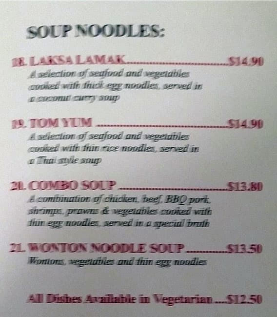 Menu at Noodle Lovers fast food, Bacchus Marsh