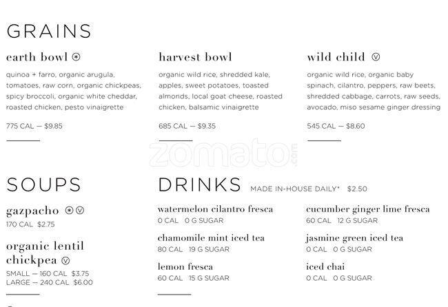 Menu at sweetgreen restaurant, Boston, 659 Boylston St
