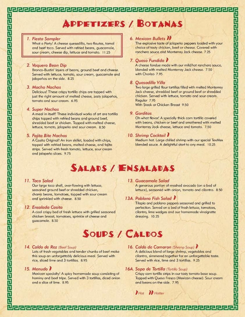 Menu at Casita Tejas Mexican Restaurant, Homestead