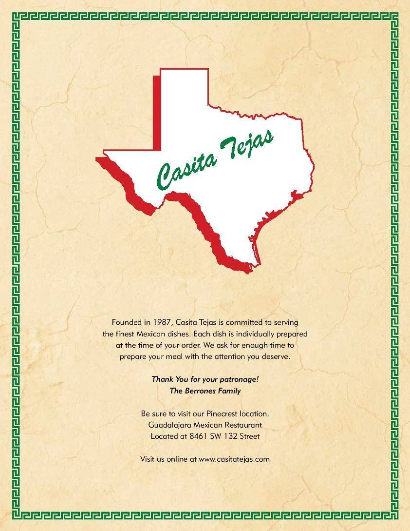 Menu at Casita Tejas Mexican Restaurant, Homestead