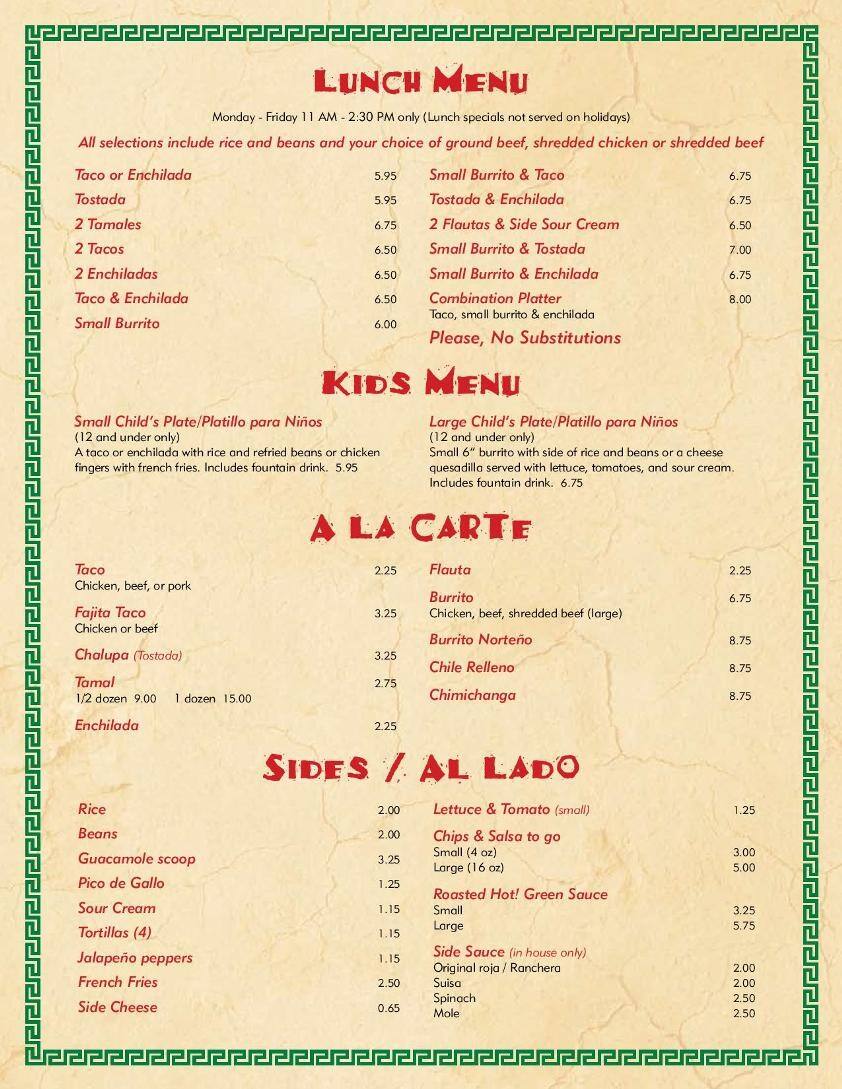 Menu at Casita Tejas Mexican Restaurant, Homestead