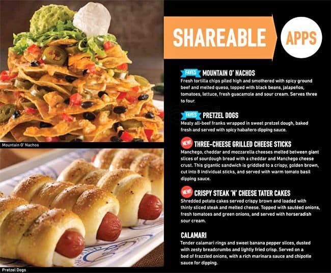 dave and buster menu and carbs