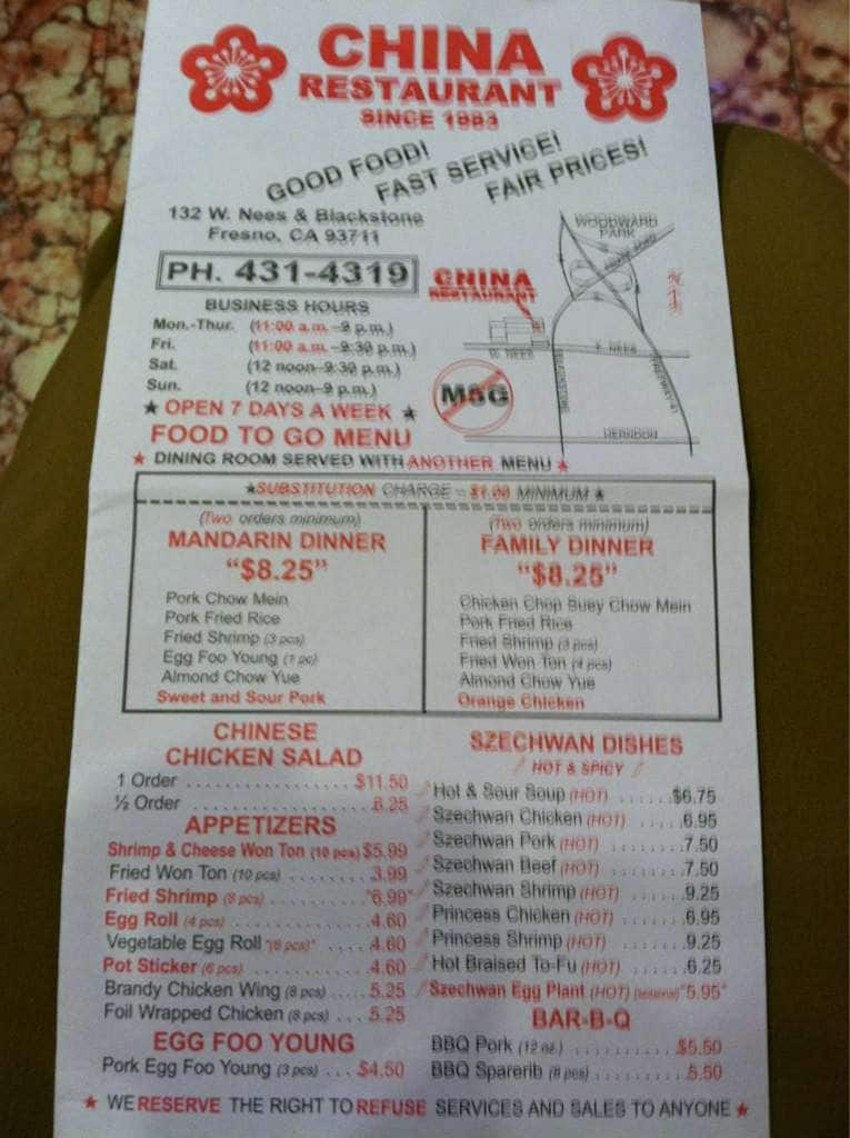 China Restaurant Menu Menu For China Restaurant River Park Fresno Urbanspoonzomato 