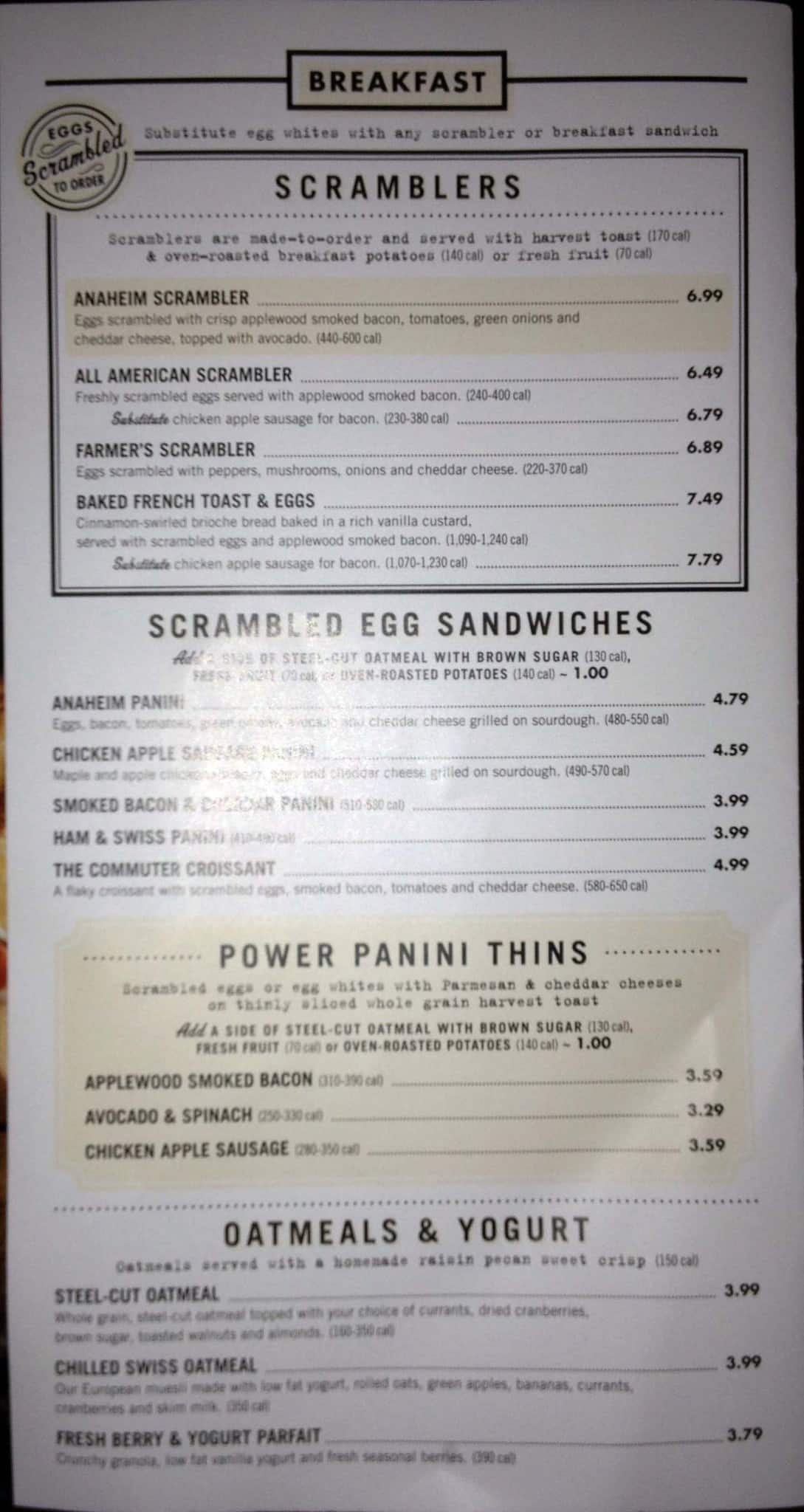 Menu at Corner Bakery, Longview