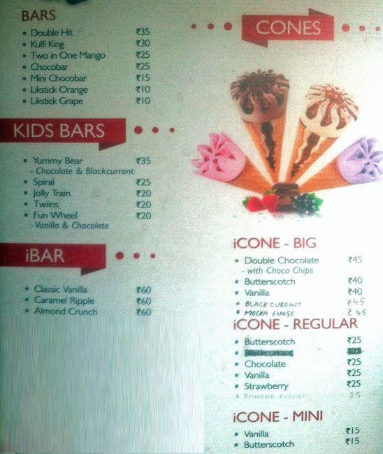 ice cream cone price list