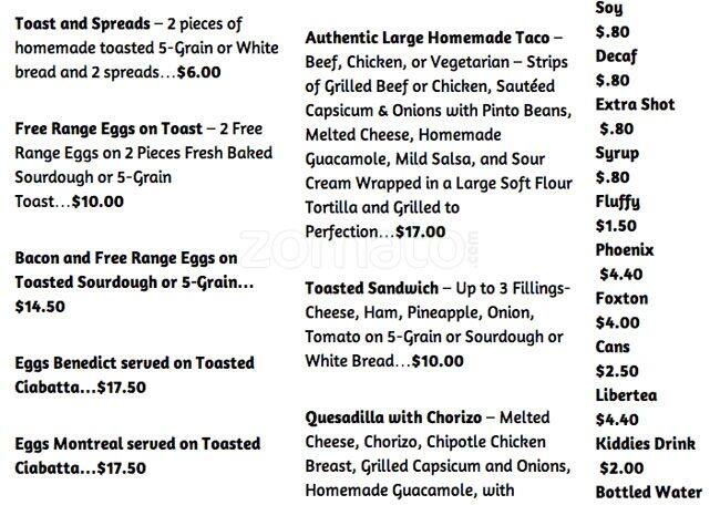 Menu at Java Point cafe, Lower Hutt