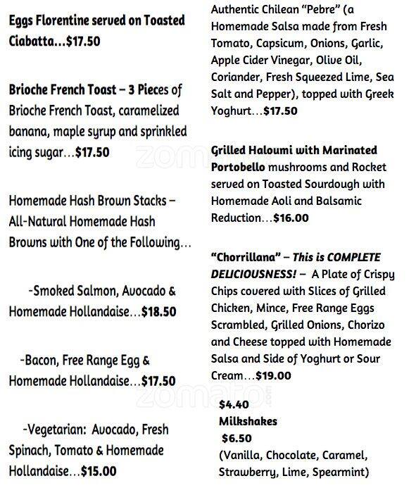 Menu at Java Point cafe, Lower Hutt