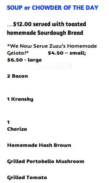 Menu at Java Point cafe, Lower Hutt