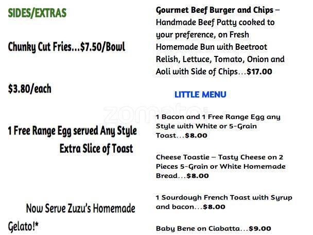 Menu at Java Point cafe, Lower Hutt