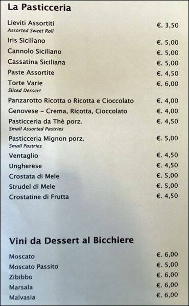 Menu di Caffè delle Terme 
