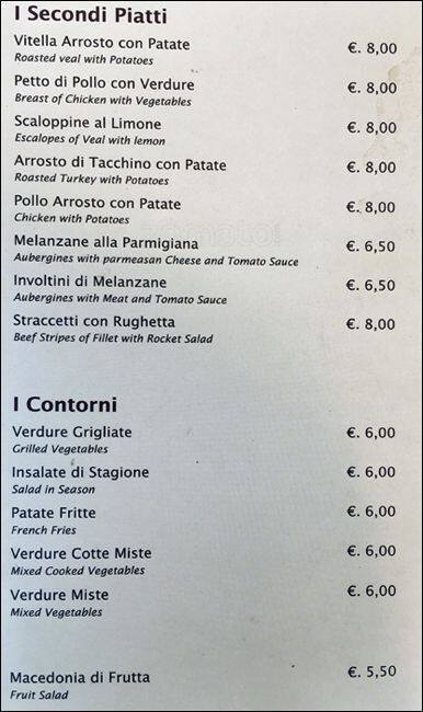 Menu di Caffè delle Terme 